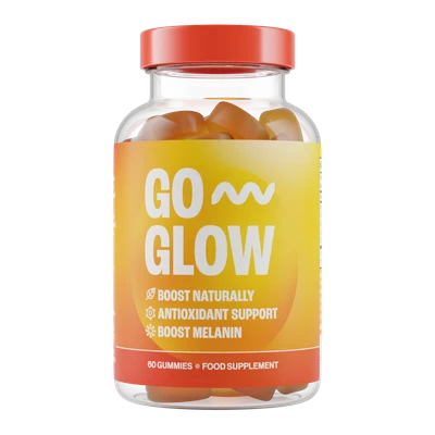 GoGlow 60 gummies bottle with yellow and coral label